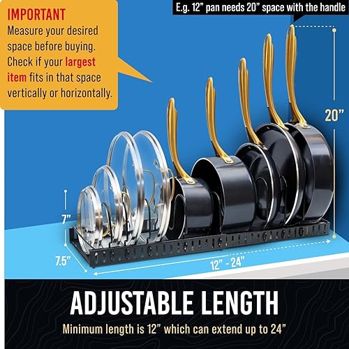 Miniatura 9 de Organizador de ollas y sartenes para gabinete, organizador de sartenes expandible  Soporte para tapa de olla con 10 compartimentos ajustables para