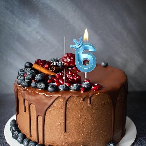Miniatura 25 de Blue Number 4 Birthday Cake Candle, 3D Shape Crown Birthday Number Candle, 4th Birthday Party Blue Theme Cake Topper Decorations (Blue 4)
