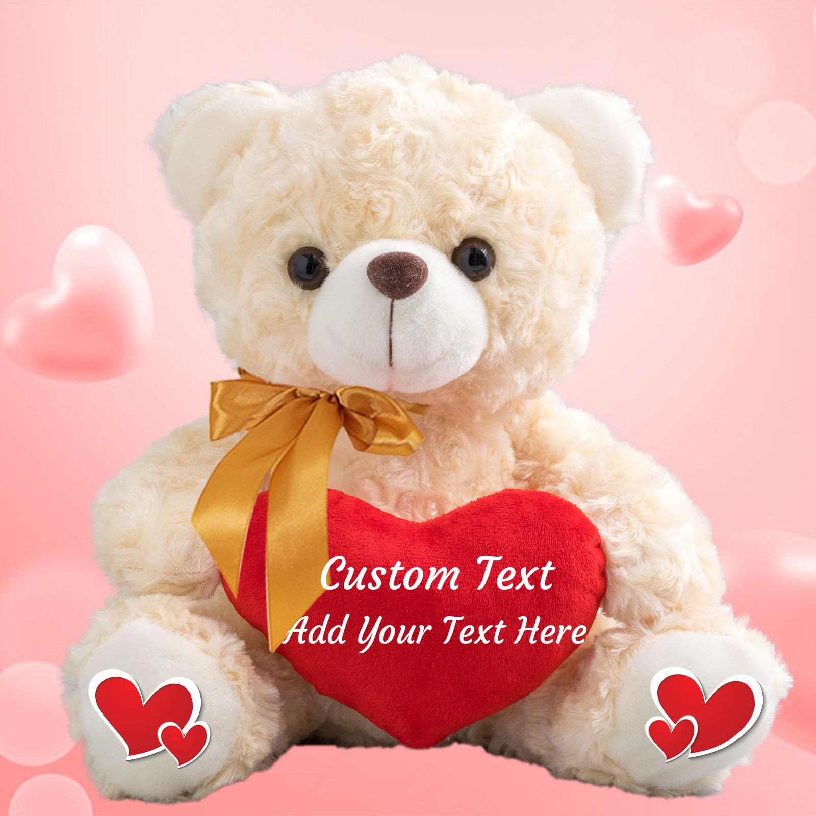 Personalized Valentine Teddy Bear With Heart & Bow - Custom Text Or Photo Plush, 8 Inch Gift For Her/Him/Kids - View #2