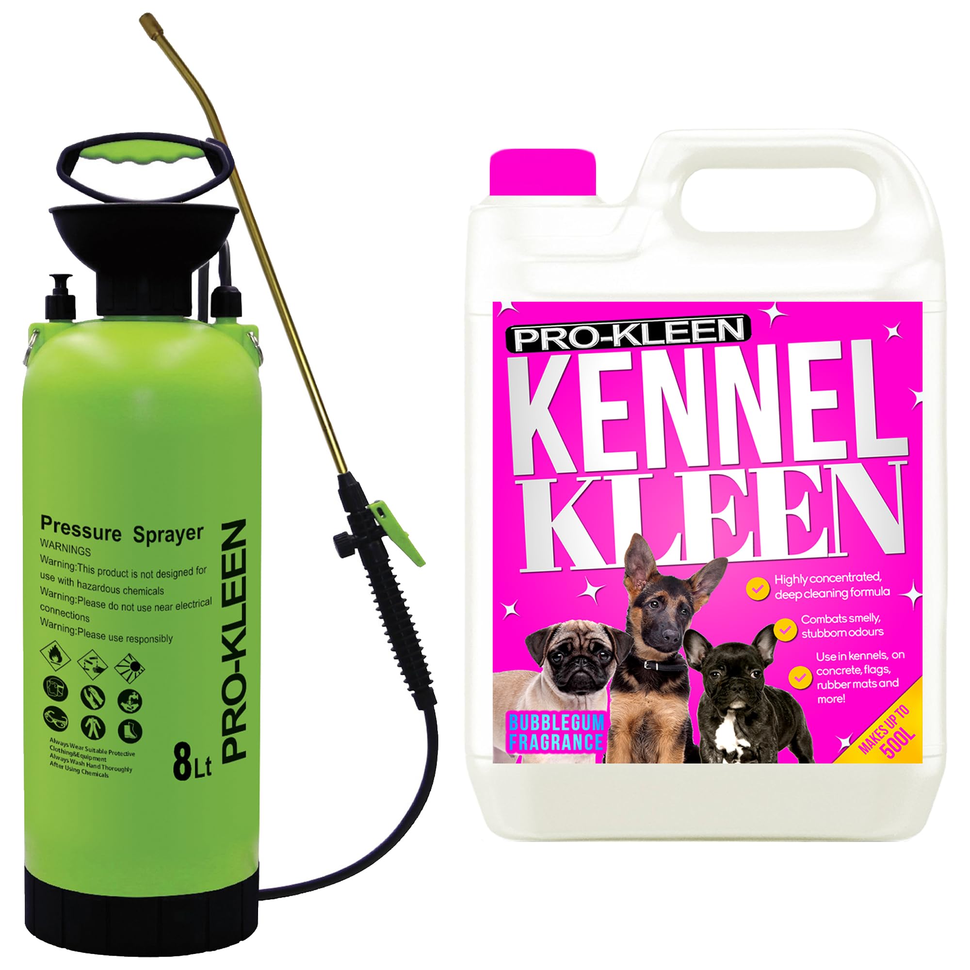 Pro-Kleen Kennel Disinfectant, Cleaner 5L With 8L Pump Pressure Sprayer, Sanitiser & Deodorise - Catteries, Hutches, Aviaries, Patios, Artificial Grass (Bubblegum)