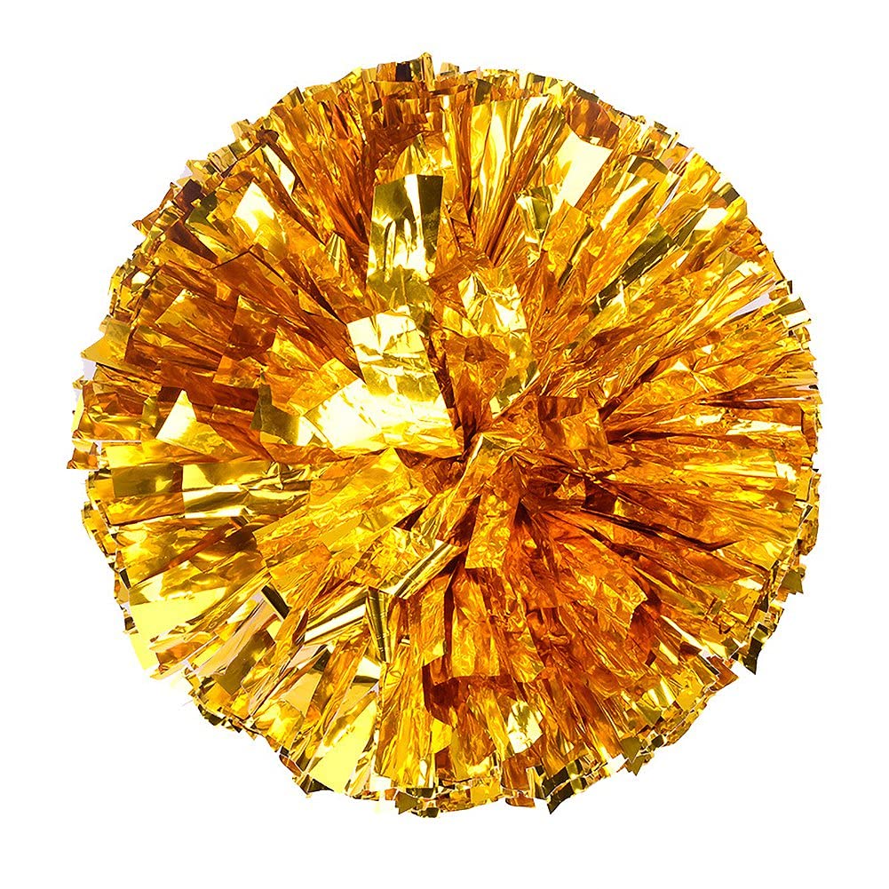 2 Pcs Pom Poms Cheerleading with Baton Handle, 13'' Gold Metallic Foil Plastic Cheerleader Pom Poms for Sports Team Spirit Party Dance, Cheer Pom Poms Squad Spirit Poms for Kids Adult