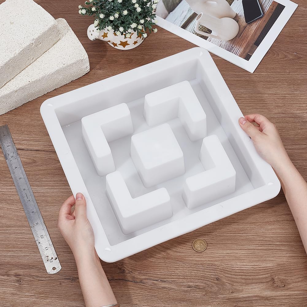 INTERWARM 1Pcs Concrete Wall Block Molds, Plastic Concrete Forms Breeze Brick Molds Double Square Design Brick Mold for Architecture Landscape Beautification Road Engineering, White