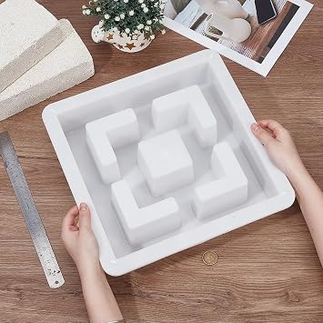 INTERWARM 1Pcs Concrete Wall Block Molds, Plastic Concrete Forms Breeze Brick Molds Double Square Design Brick Mold for Architecture Landscape Beautification Road Engineering, White