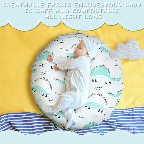 Miniatura 4 de 4 piezas de dinosaurio recién nacido, funda extraíble para tumbona de bebé, funda cómoda y transpirable para tumbona de recién nacido (almohada de
