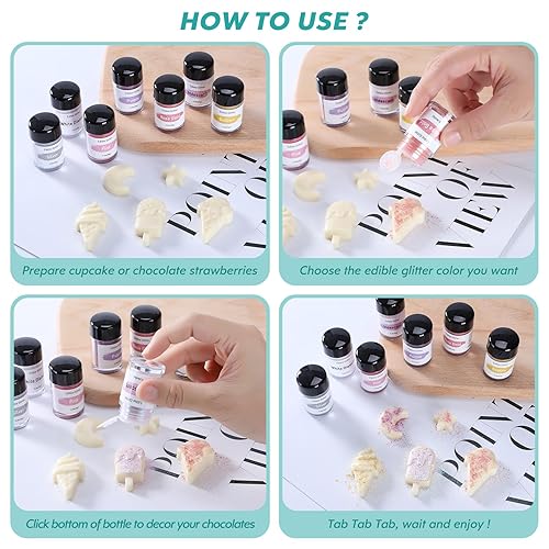 Miniatura 3 de Jelife Polvo comestible con purpurina verde azulado para bebidas, 0.18 oz de polvo de purpurina de grado alimenticio, polvo comestible para colorear