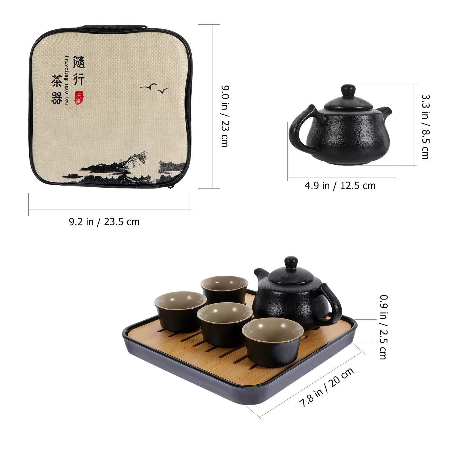 Juego de Té Portátil de Cerámica y Bambú para Viajes