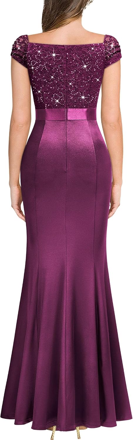 Miusol Women's Vintage V-Neck Slim Style Ruffle Split Evening Formal Maxi Dress - Image 2