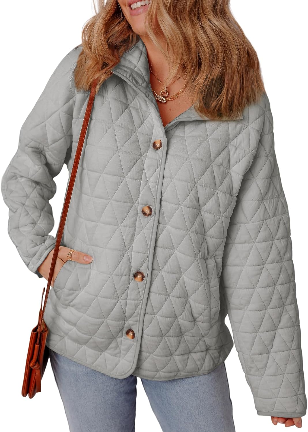 EVALESS Women's Lightweight Diamond Quilted Jacket Casual Winter Open Front Button Down Puffer Coat Outwear Cardigan