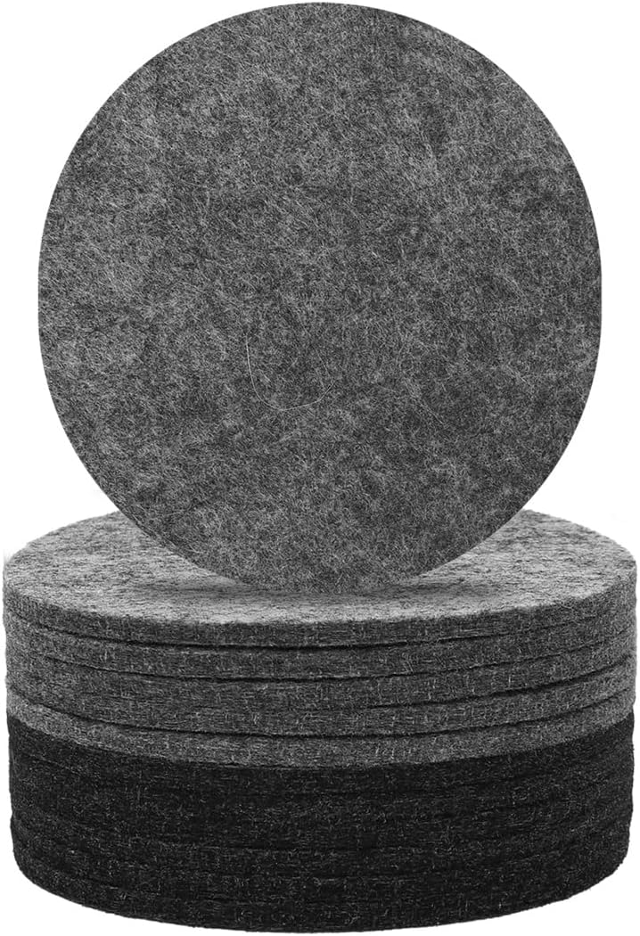 Premium Felt Coasters for Drink, Reversible, Absorbent Felt Protects Furniture, Table, Anti Slip, Suitable for Drinks & All Table Types (Round Dark Gray and Gray 12 Pack)