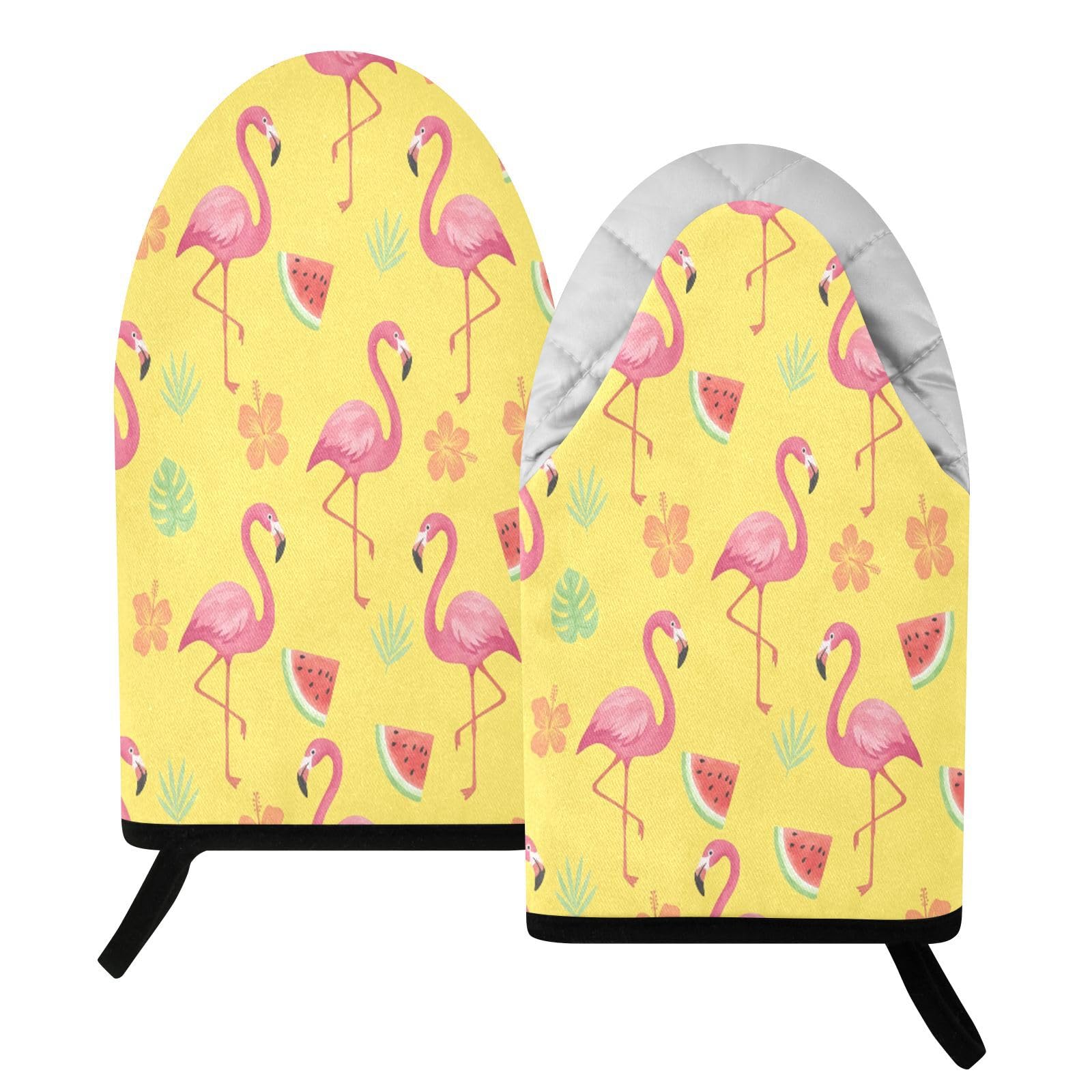 BURSTDDY Flamingos and Watermelons Oven Mitt,Heat Resistant Kitchen Mitts for Cooking