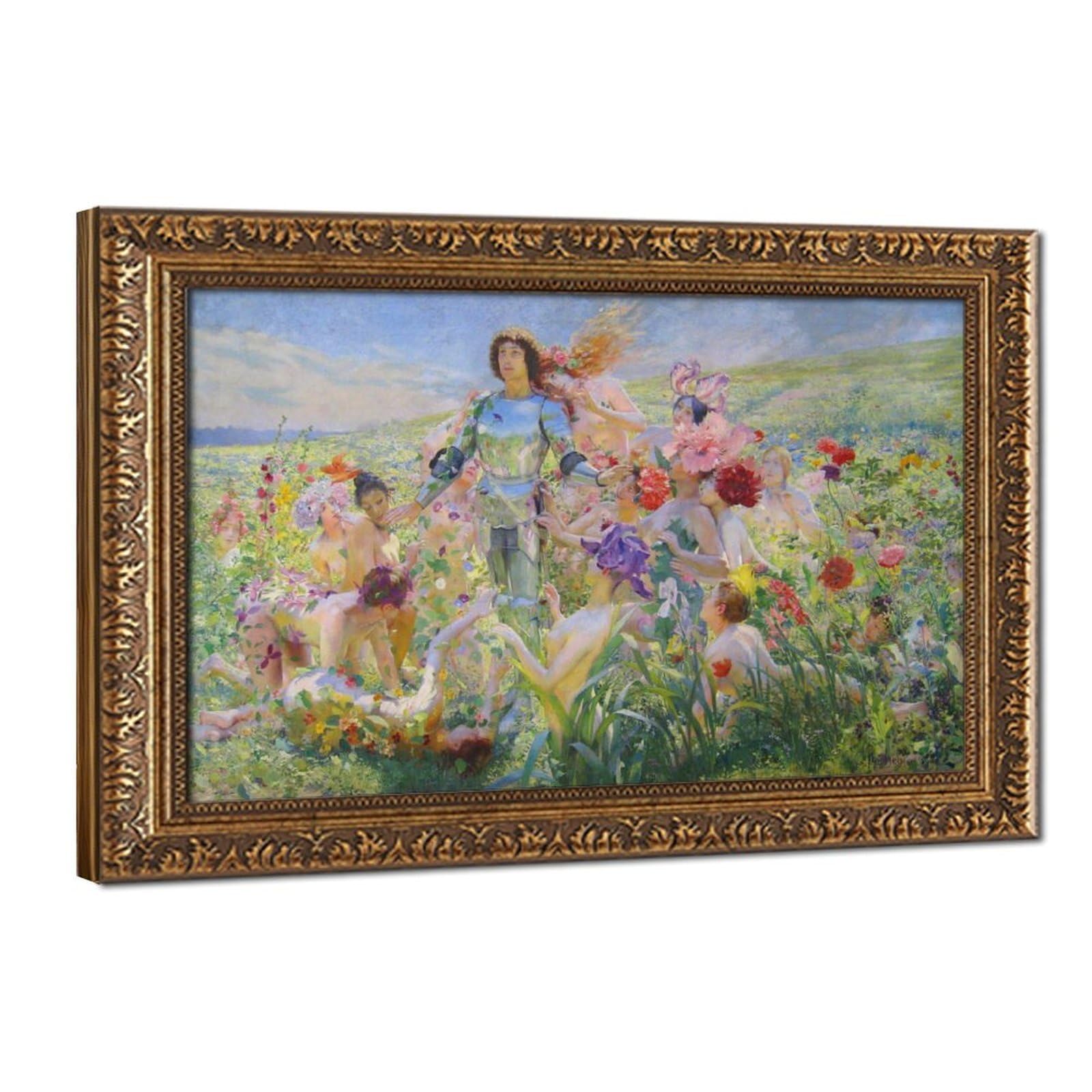 WCYB Georges Antoine Rochegrosse - Knight of The Flowers 1894 Prints Posters Canvas Deco Paintings Wall Art For Office Hangable Frame 24" L X 36" W