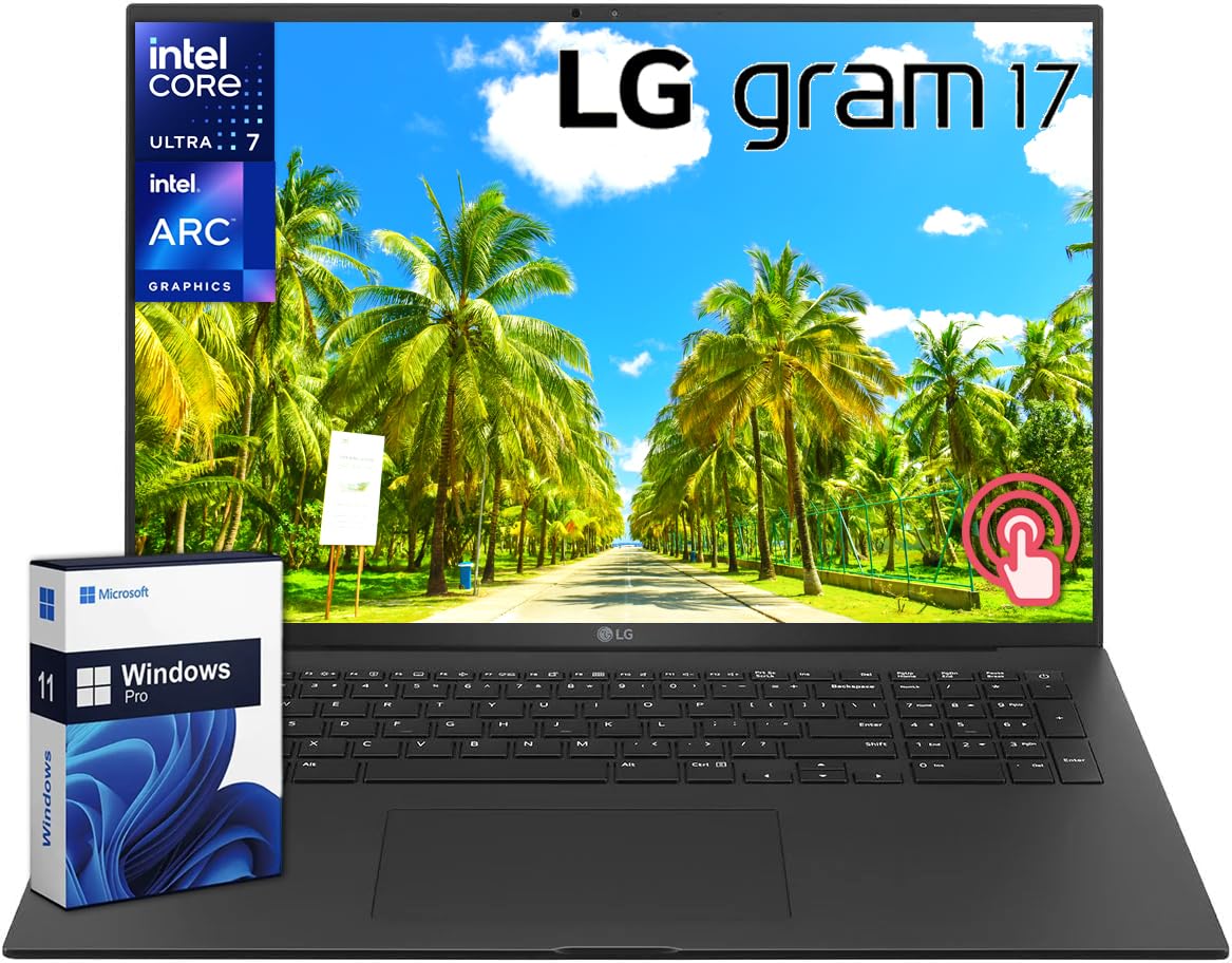 LG Gram 17 Lightweight Business Laptop, Intel Evo Edition Core Ultra 7-155H, 17” WQXGA Touchscreen, 32GB RAM, 2TB SSD, Intel ARC Graphics, Backlit KB, Wi-Fi 6E, Windows 11 Pro