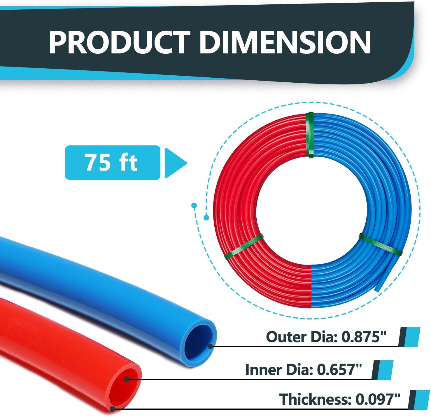 3/4 Inch Seelink PEX-B Pipe, 2 x75 ft (150 ft) Pex B Tubing with Pex Cinch Clamp Crimping Tool and Pipe Cutter In Heavy-Duty Canvas Bag, 15pcs Fittings & 40pcs Rings(AB475139)