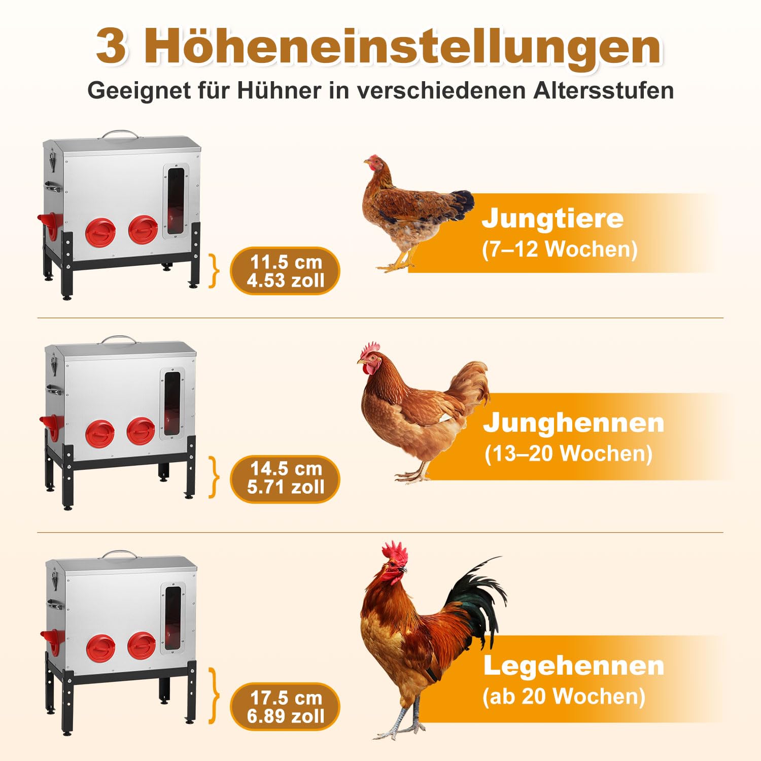 Automatyczny karmnik dla kur, 18 kg, z 6 otworami do jedzenia, z