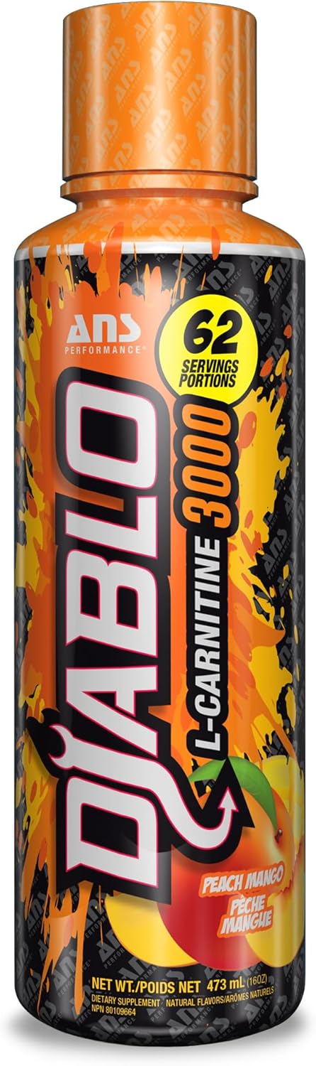 ANS Performance Diablo Carnitine for Muscle Recovery Support, Helps Fat Loss, Metabolism and Recovery from Intense Workouts, 16 Oz, Peach Mango