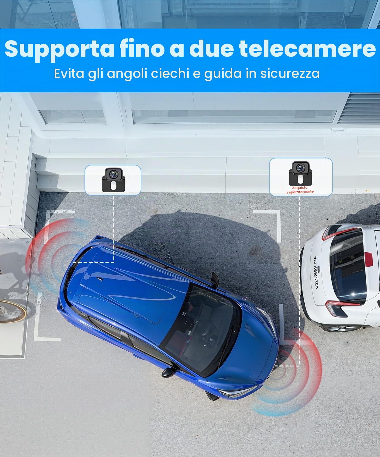 AUTO-VOX Telecamera di retromarcia wireless: monitor da 5 pollici 1080p, doppio canale, installazione in 30 minuti, trasmissione radio digitale stabile, impermeabile IP69K e visione notturna, per SUV