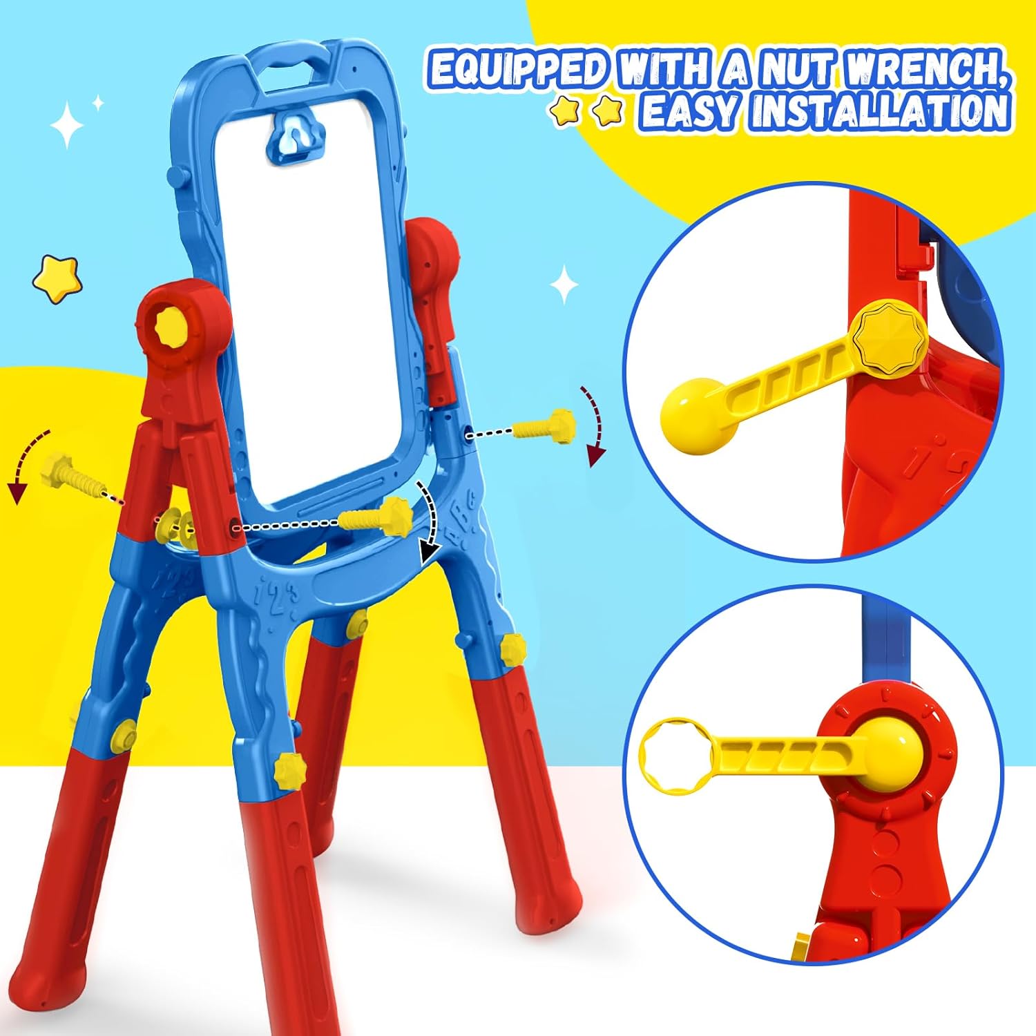 Art Easel for Kids - Adjustable Double-Sided Rotatable Magnetic White Board with Painting Accessories, Preschool Learning Toy for Boys 3-5 Years Old,Ideal Christmas Birthday Gift (Blue)