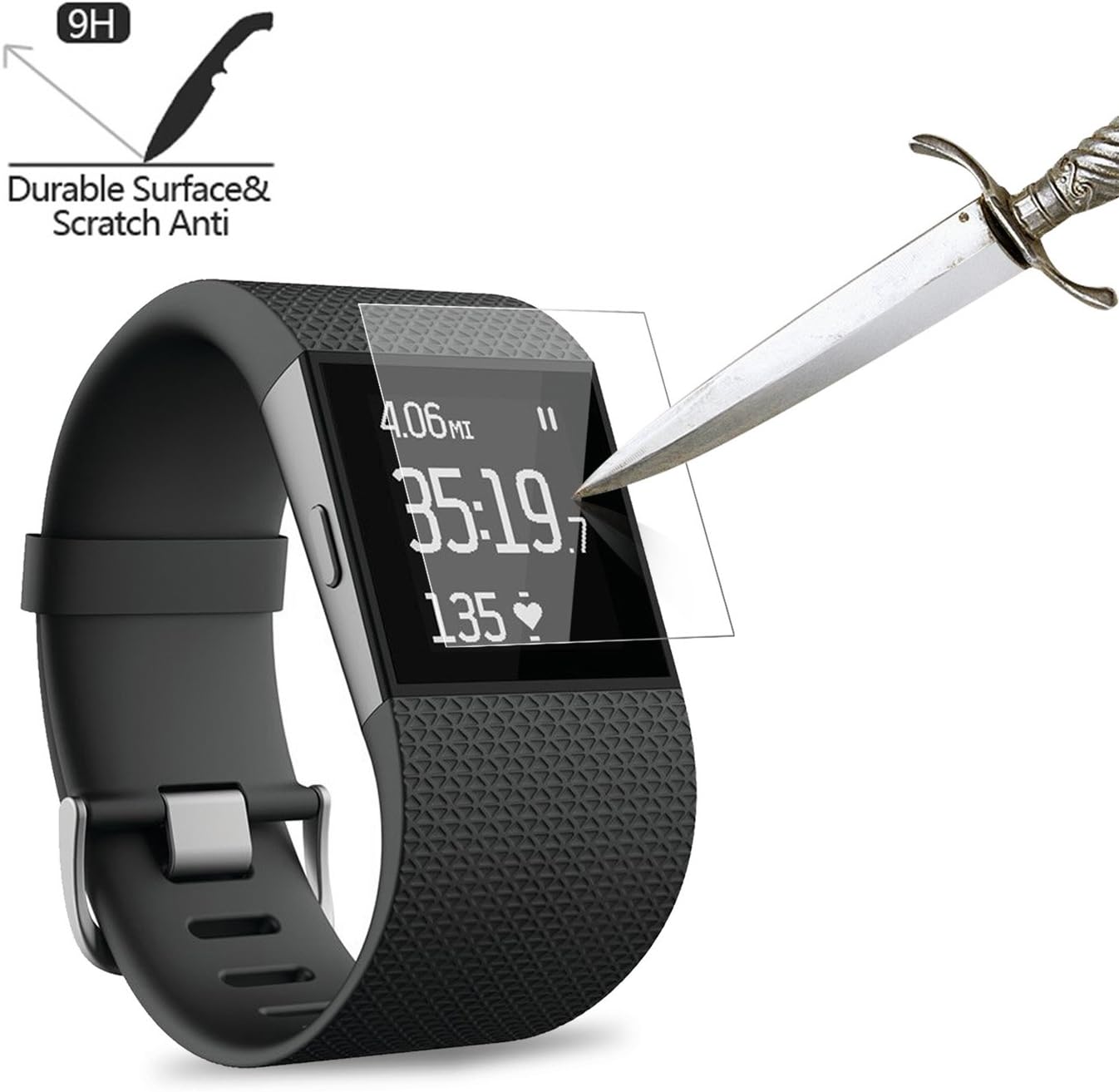 (Pack of 4) Tempered Glass Screen Protector for Fitbit Surge, Akwox [0.3mm 2.5D High Definition 9H] Premium Clear Screen Protective Film for Fitbit Surge Fitbit Surge Fitness Superwatch