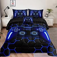 Vista 7 de Juego de ropa de cama de 5 piezas en una bolsa para niños, tamaño individual, juego de edredón gamer para niños, juego de edredón de videojuegos
