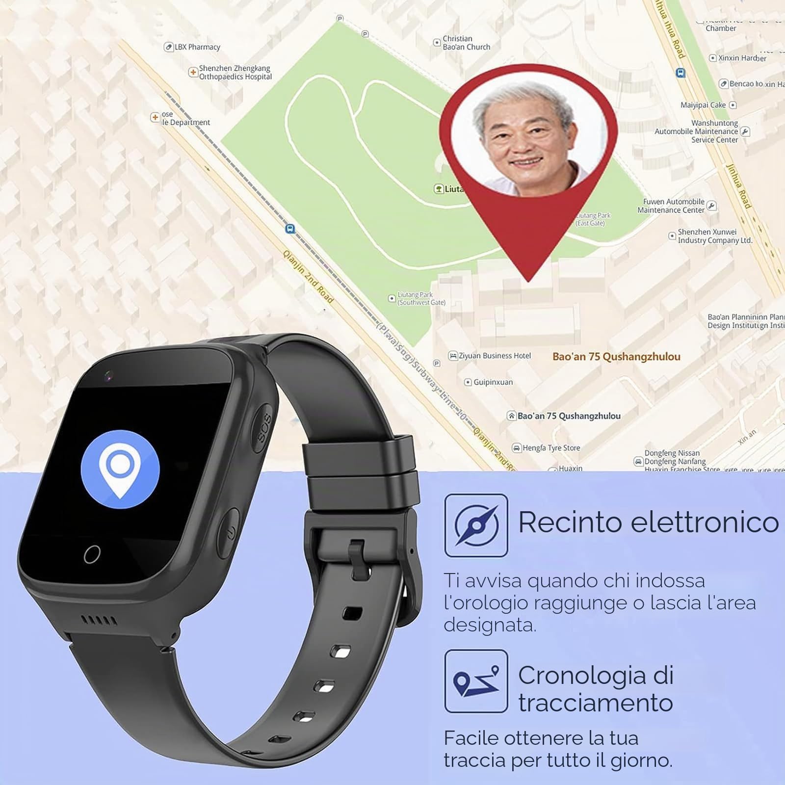 Smartwatch con Rilevamento Cadute, Avvisatori di Caduta per Anziani, Pulsante di Emergenza SOS & Videochiamata HD e Monitor Salute - IPX7 Impermeabile