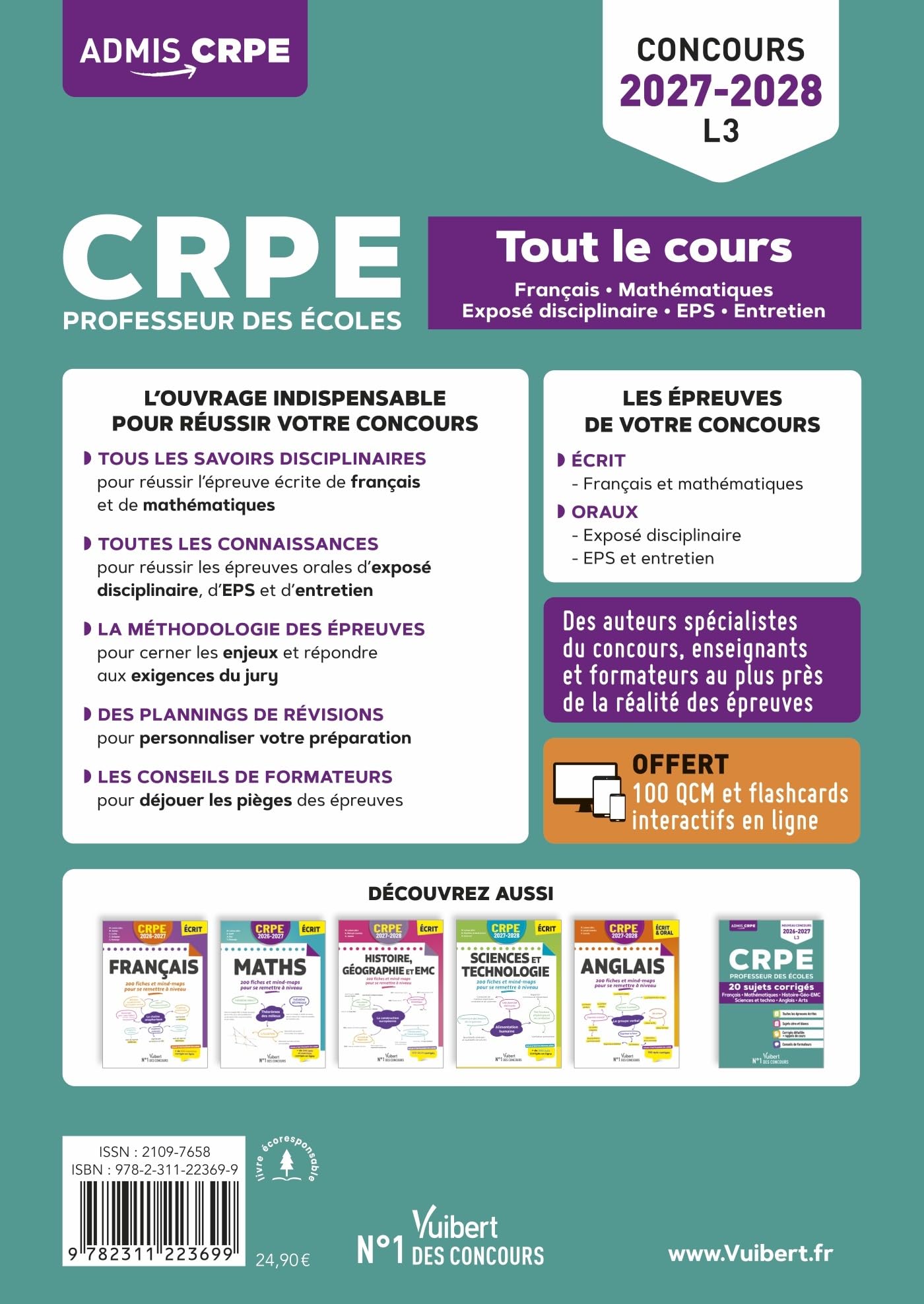 CRPE 2027-2028 - L3 - Tout le cours : épreuves écrites et orales: Mathématiques - Français - Exposé disciplinaire - EPS - Entretien