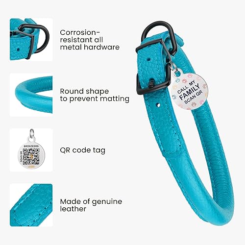 Miniatura 3 de Collar de cuero enrollado para perro, collares redondos y suaves, con placa de identificación, para perros pequeños, medianos o grandes, cuello de 7