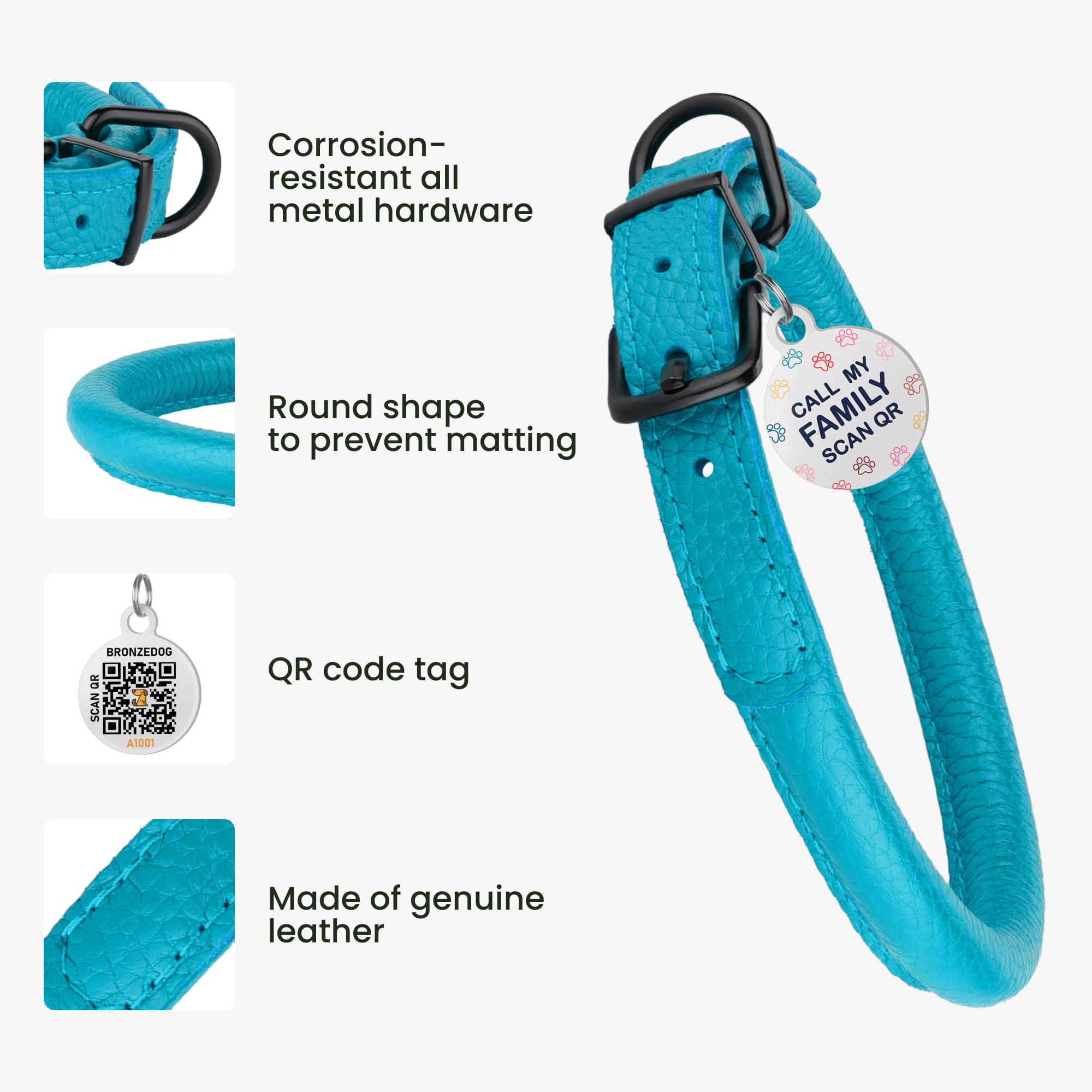 Amazon.co.jp: BRONZEDOG ロールレザー犬用首輪 ソフトラウンドロープ