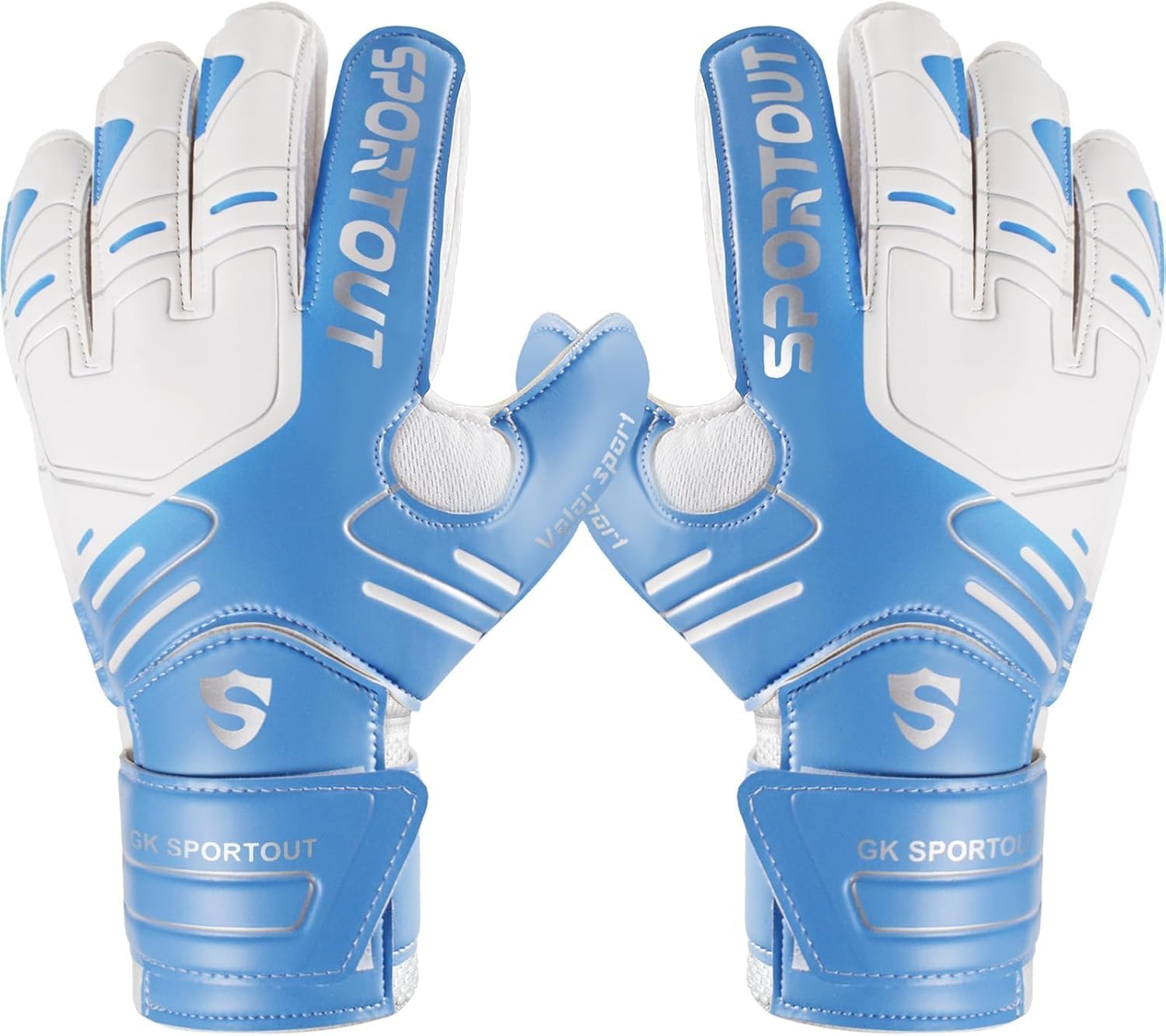 Sportout Torwarthandschuhe Kinder und Herren mit Fingersave Fußballhandschuhe mit Fingerschutz Torwart Handschuhe mit rutschfeste 4mm Latex