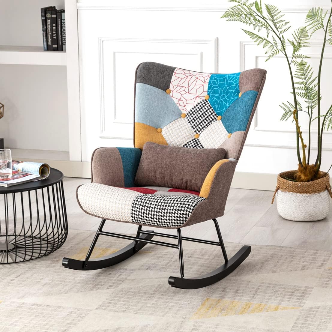 HomeMiYN Rocking Chair for Nursery Patchwork Accent Chair With Soft