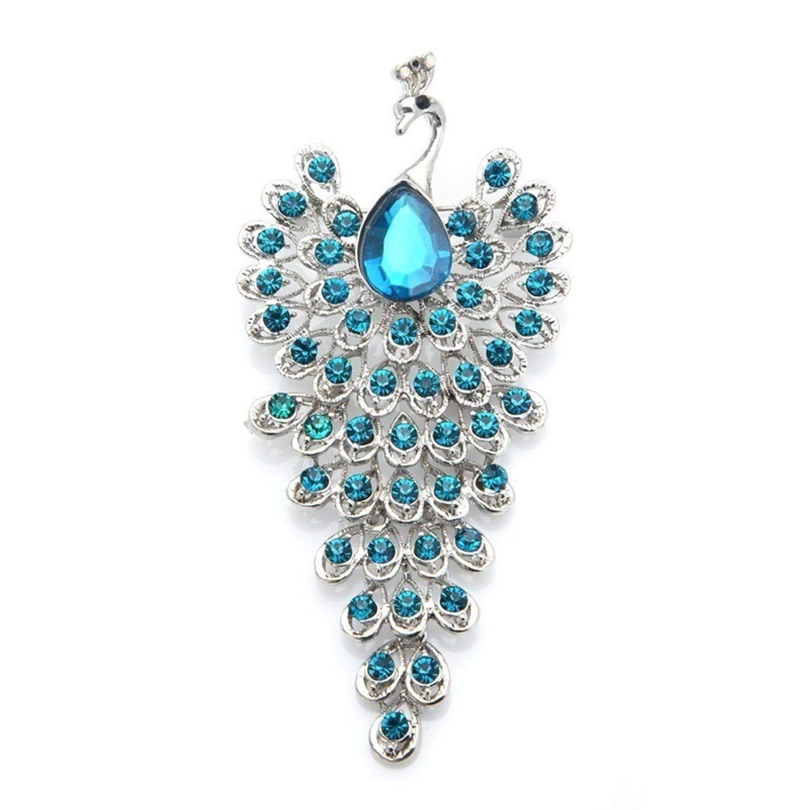 RWRAPS Brosche, große Strass-Pfau-Vogel-Brosche, Damen-Schönheit, 3-farbig, Vogel, Tier, Hochzeiten, Party, Büro, Brosche, Pins, Geschenke (Metallfarbe: S Muliti) ()