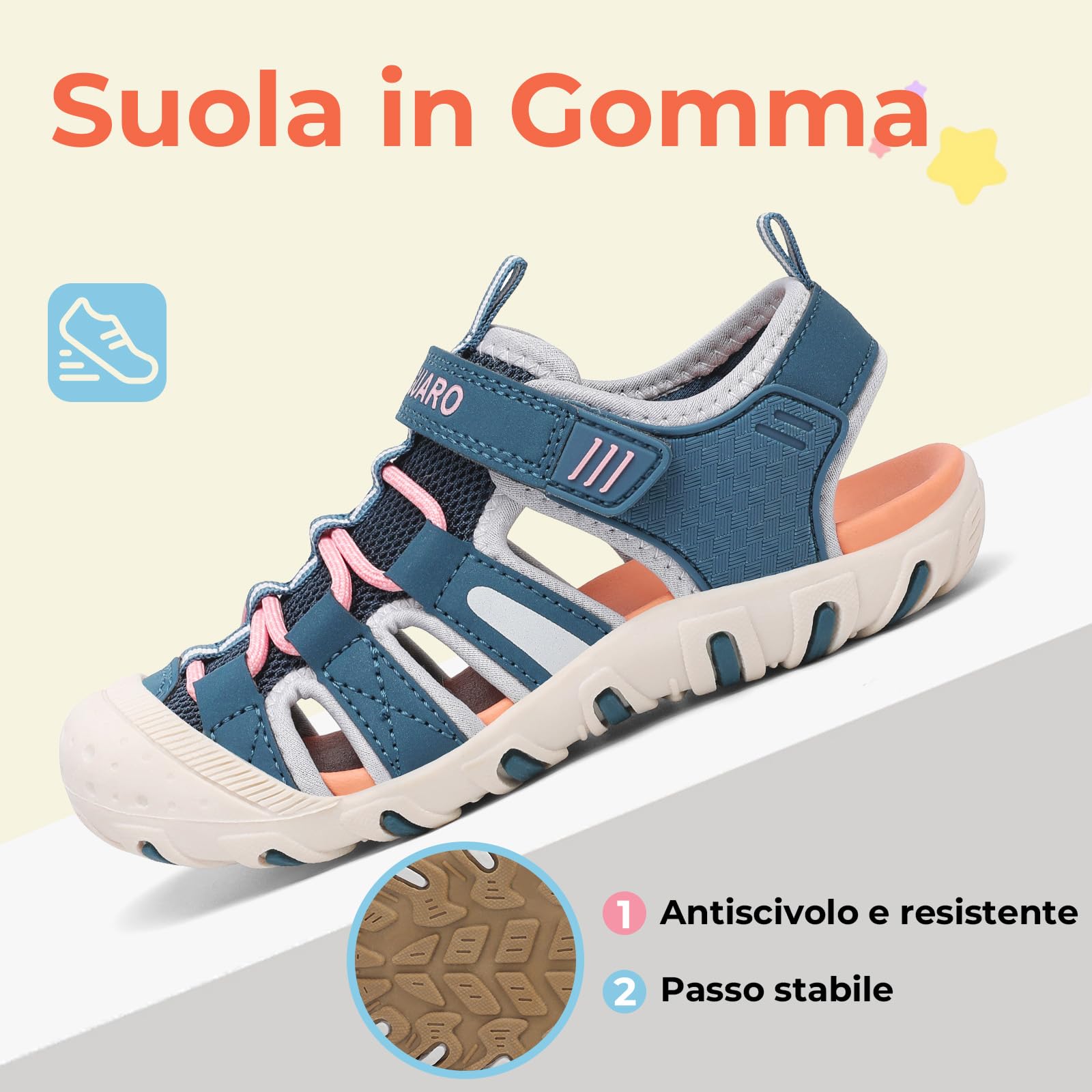 SAGUARO Sandali Estivi per Bambina a Punta Chiusa, Leggeri e Traspiranti, Scarpe per Attività all’Aperto,25-38