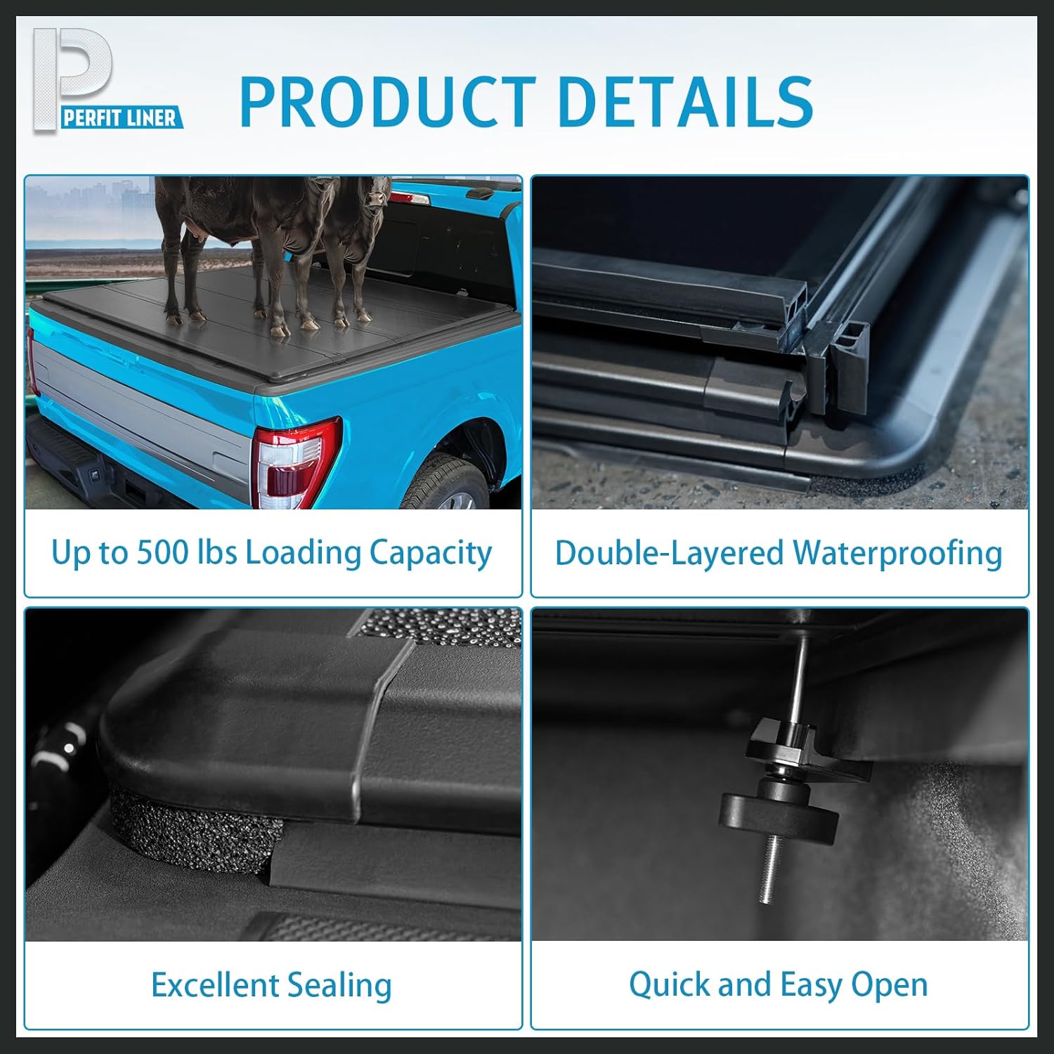 Perfit Liner 6.1 FT (73") Bed FRP Hard Quad-Fold Tonneau Cover for 2005-2026 Nissan Frontier (NOT for The Mexican-spec) Truck Cargo Topper, Hardtop, 4-Folding (w/or w/o Utility Track System)