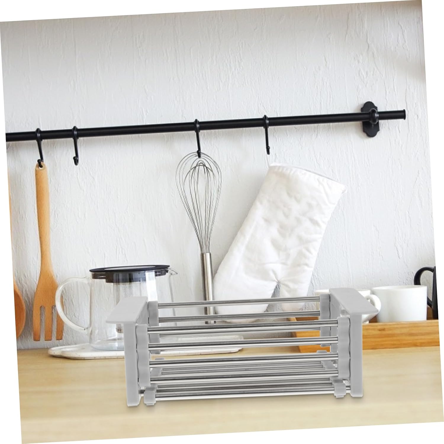 OUNONA Telescopic Sink Drain Rack Stainless Steel Multi-Function Kitchen Colander Automatic Drainage for Vegetables and Dish Storage for Home and Restaurant Use image 4
