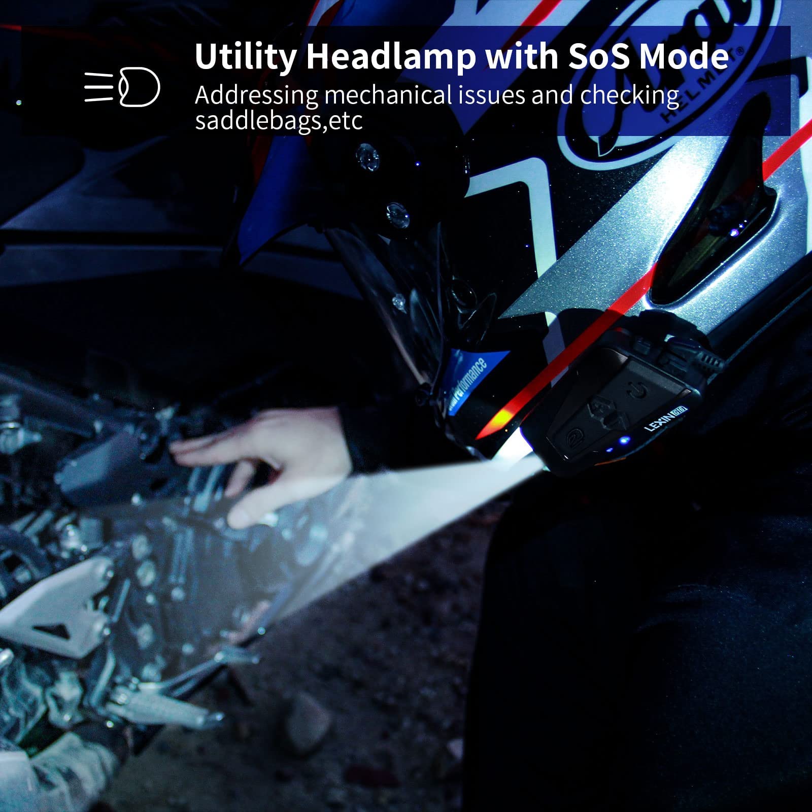 LEXIN 1pc G16 Motorcycle Bluetooth Headset with Headlamp/SOS Mode, Up