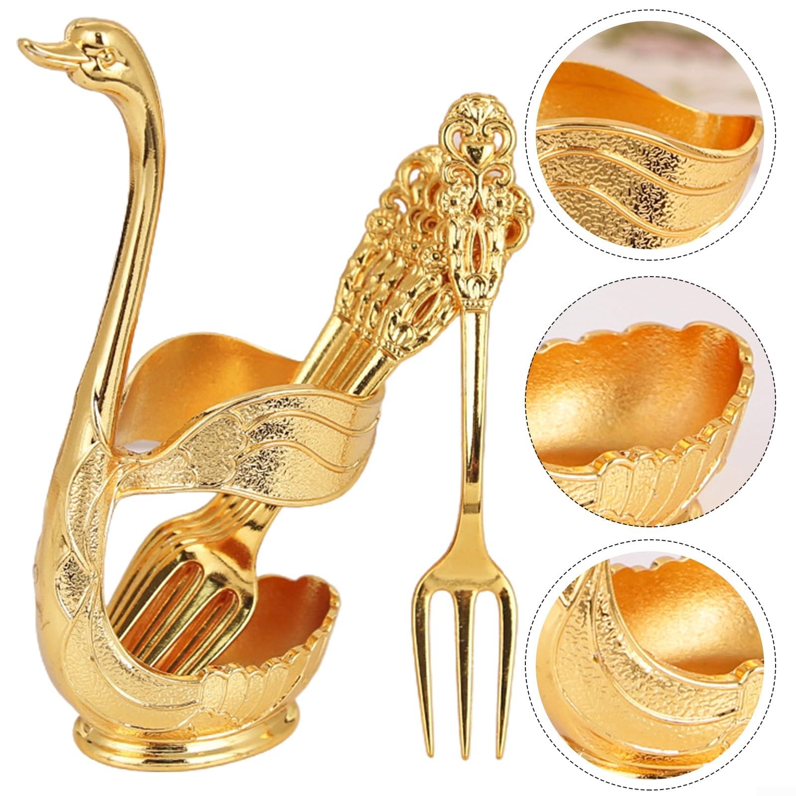 Swan Spoon Set Swan Base Holder Spoon Fork Set For Dining Activities Receptions Parties(B)