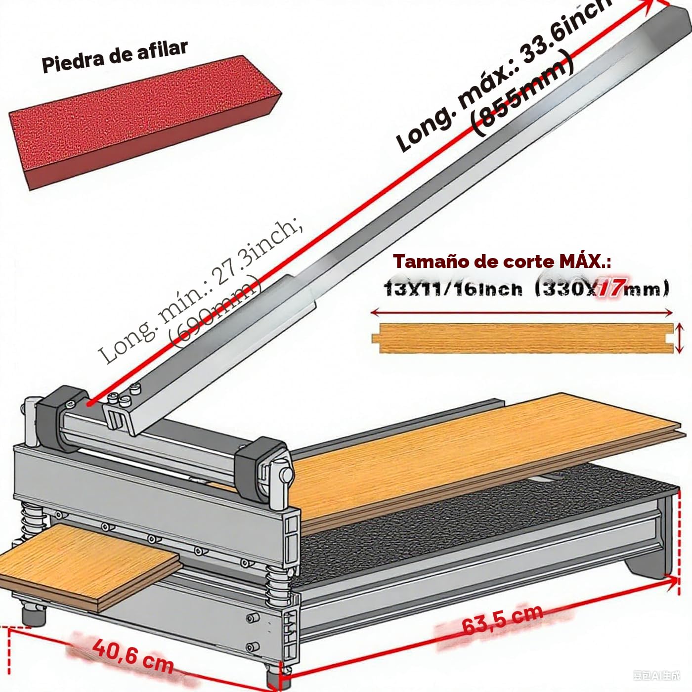Guillotina para corte de vinilo y laminados TC330 de 330 mm; perfecto para suelos de bambú, madera dura de ingeniería, parquet, laminado, HDF, MDF, tablones de vinilo, revestimiento y más;