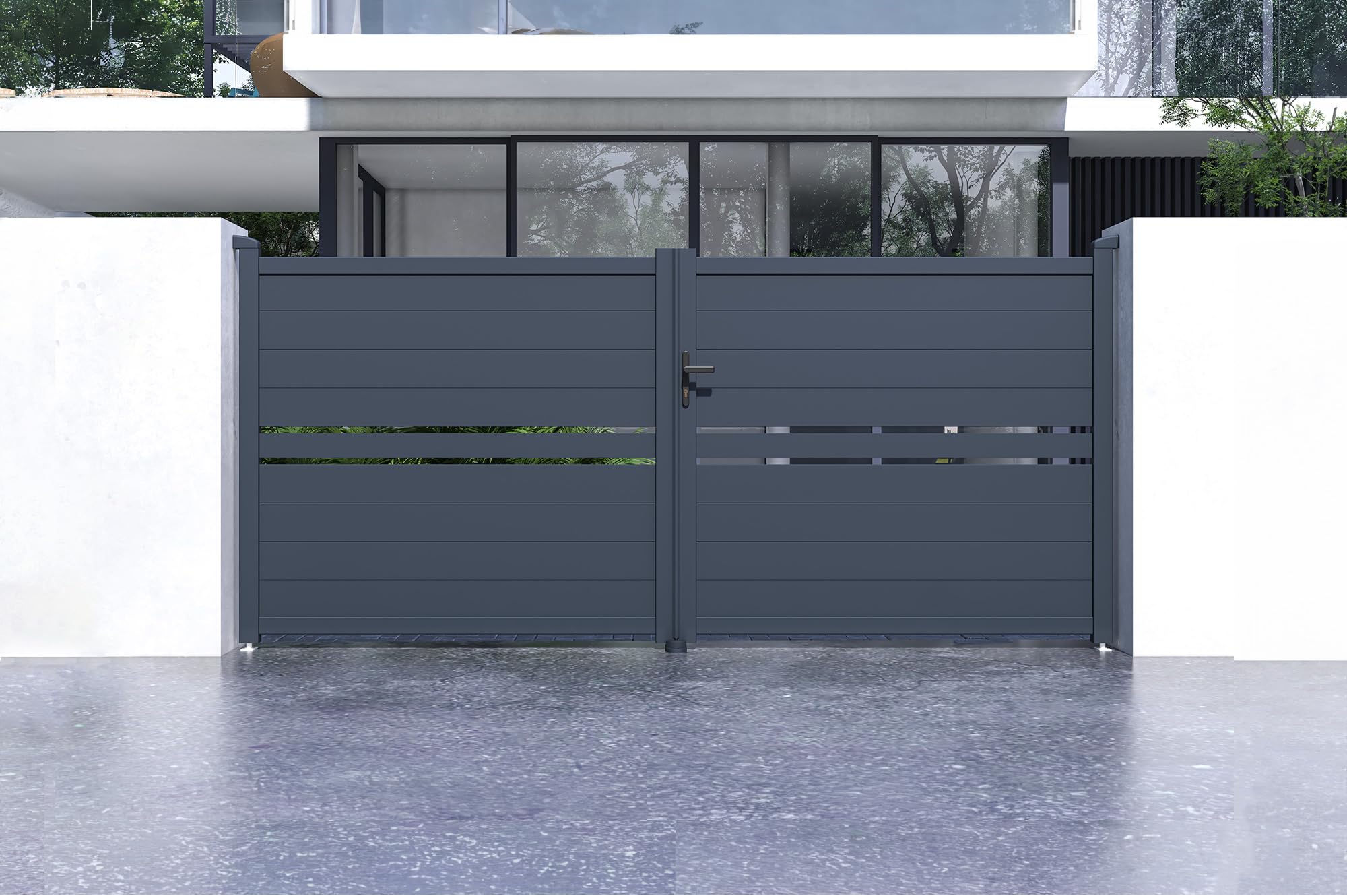 Casanoov Portail Battant CIMONE 3,5x1,60m Aluminium Gris Anthracite – Portail Double Battant Semi-Ajouré – Robuste Inoxydable Résistant Intempéries – Montage Facile Clôture Jardin Sécurisée 350x158cm