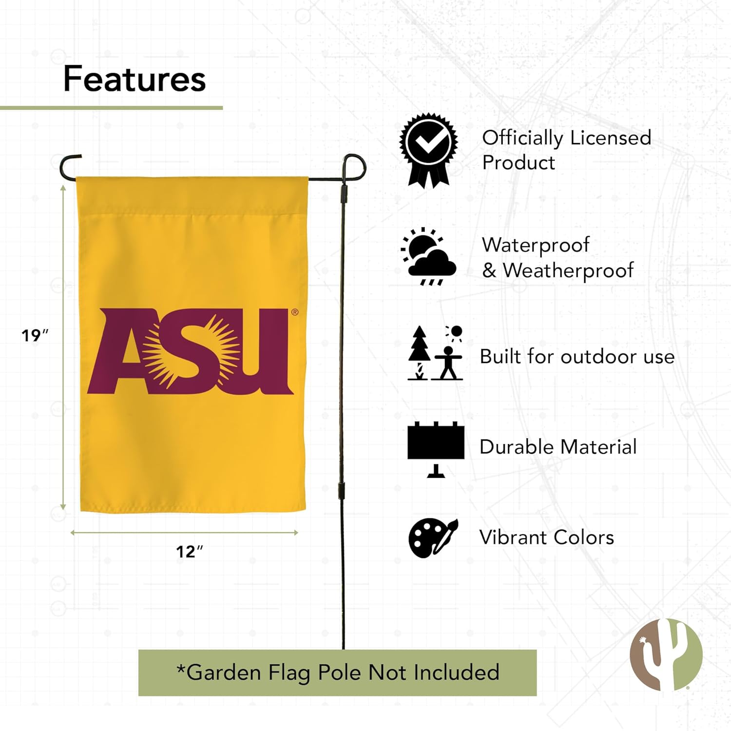 Desert Cactus Arizona State University ASU Garden Flag – 19 x 12 inch Arizona State Sun Devils Banner, For Outdoor Display and Events (Design P) - Image 4