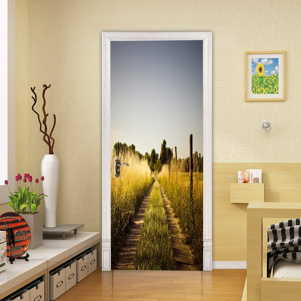 Sticker de porte trompe l'oeil campagne pour sublimer le salon