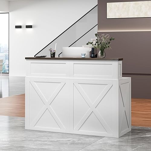 Tall Reception Desk with Counter, 47-Inch Modern Front Desks, Unique