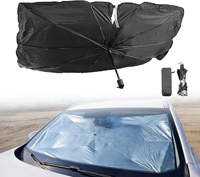 2026 Windshield Sun Shade Umbrella, Ultraviolet Protective Film and Heat Insulation Film, Emergency Rain Shield & Dashboard Protector, for Auto Windshield Covers Trucks Cars 59 in