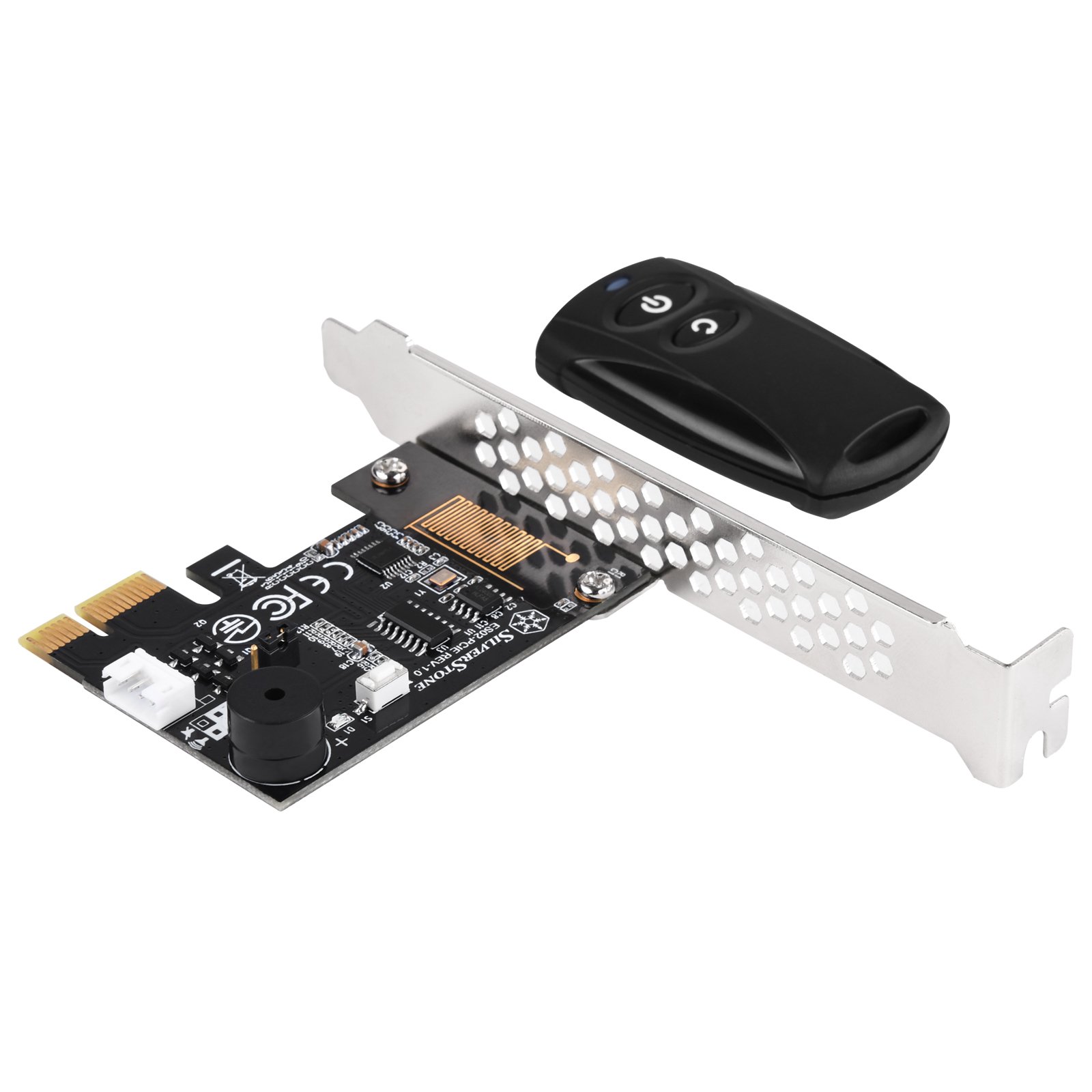 SilverStone SST-ES02-PCIe - Interruptor de control 2,4G inalámbrico para Encender/Resetear el ordenador, El altavoz para PC integrado, PCIe
