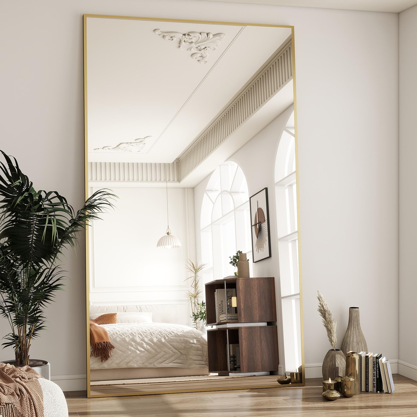 BEAUTYPEAK 77"x38" Rectangle Full Body Floor Mirrors, Full Length Mirror Hanging or Leaning, Aluminum Alloy Frame Wall Mirror for Bedroom, Dressing Room, Gold