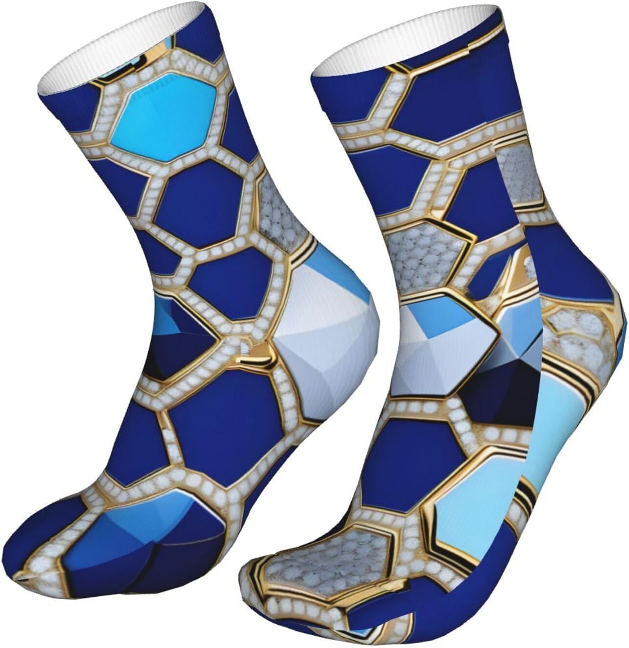 Blue Hexagons And Diamond Print Boot Socks For Women Moisture-Wicking Men Walking Crew Socks For Hiking Boots Outdoor