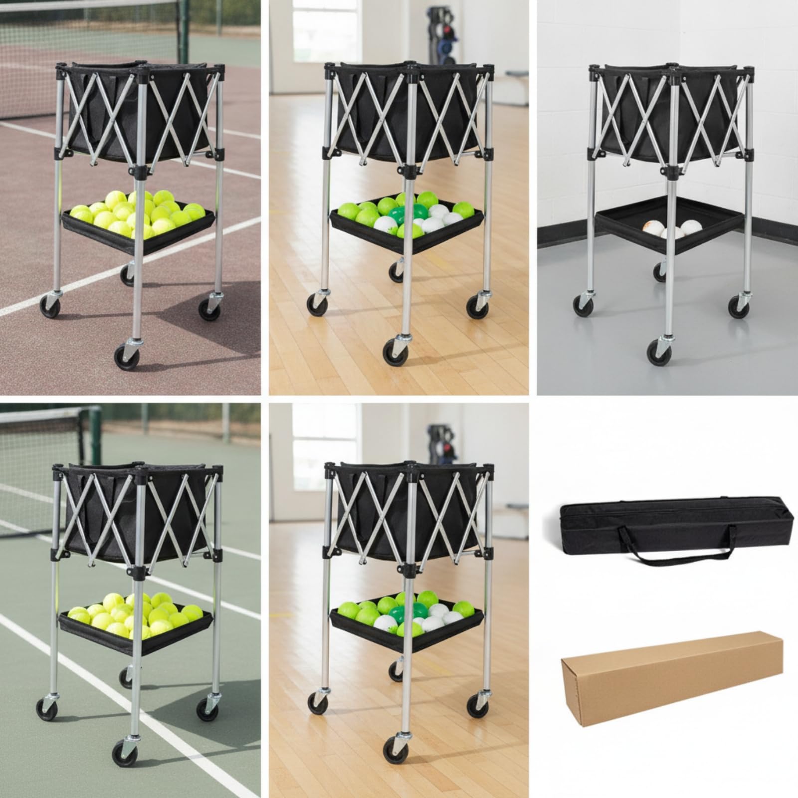 Carrello Porta Palloni Pieghevole Contenitore Cesto Attrezzatura in Lega di Alluminio Struttura, Carrello Da Tennis Modello C Piccolo + Borsa Portaoggetti [Telaio In Lega Di Alluminio]