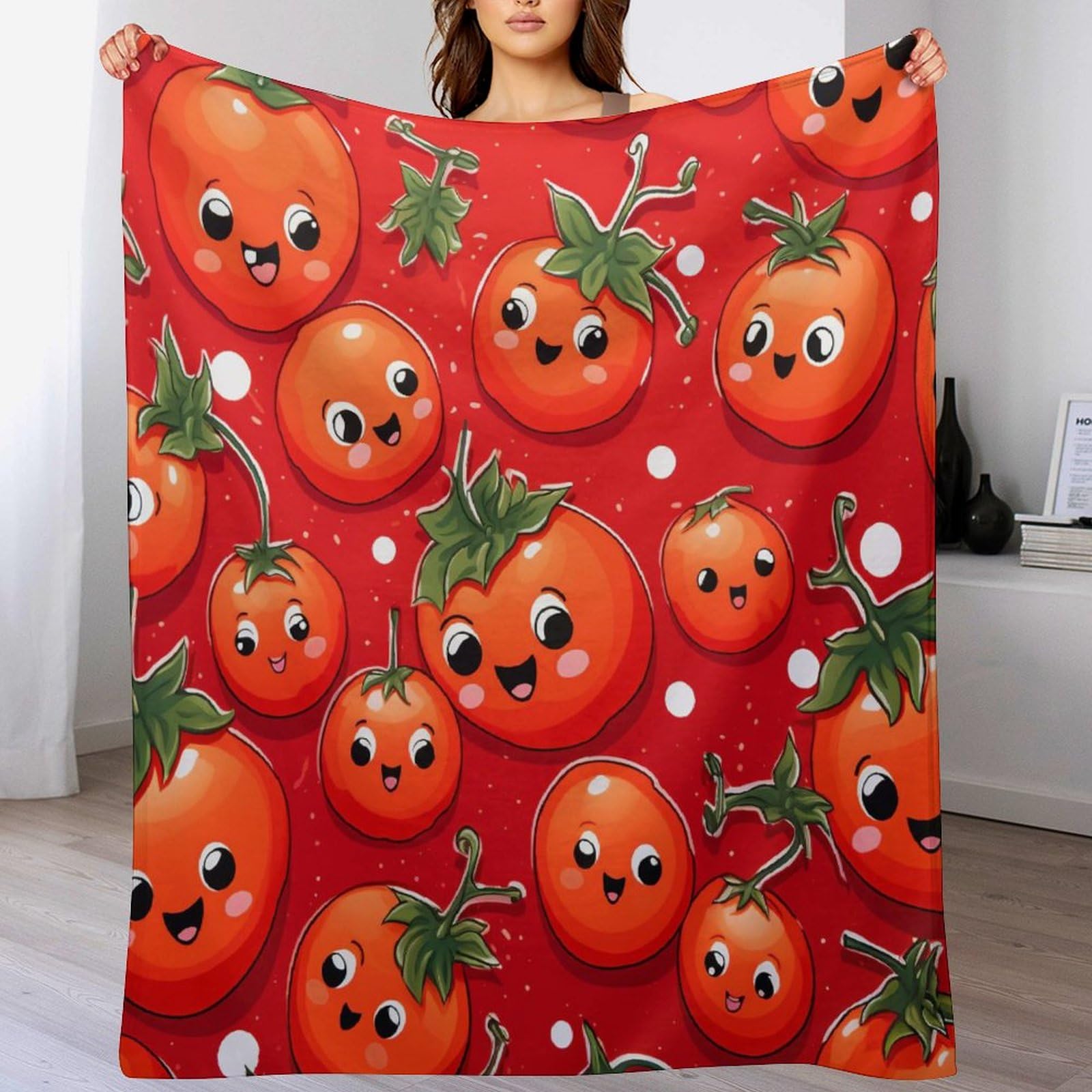 Manta de forro polar de tomates ligera cálida lavable de 130 x 180 cm para hogar