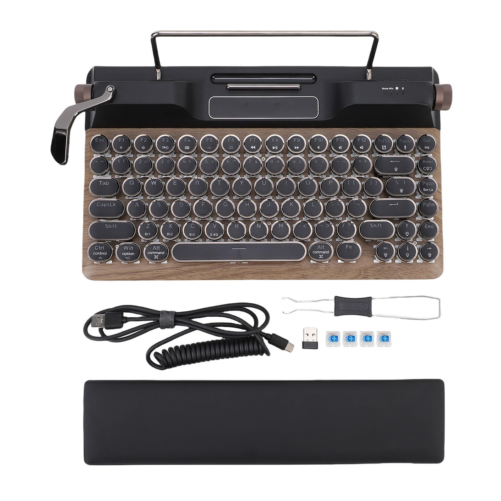 Annadue Bezprzewodowa Klawiatura Retro, Klawiatura Bluetooth 5.0 Vintage z 84 Klawiszami Punkowa Okrągła Keykapa, Podświetlenie RGB, Ergonomiczny Puty