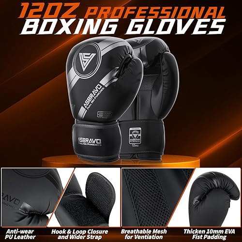 Miniatura 3 de Saco de boxeo para adultos, juego de bolsa de boxeo pesada de 4 pies con guantes de 12 onzas para artes marciales mixtas de karate, kickboxing,