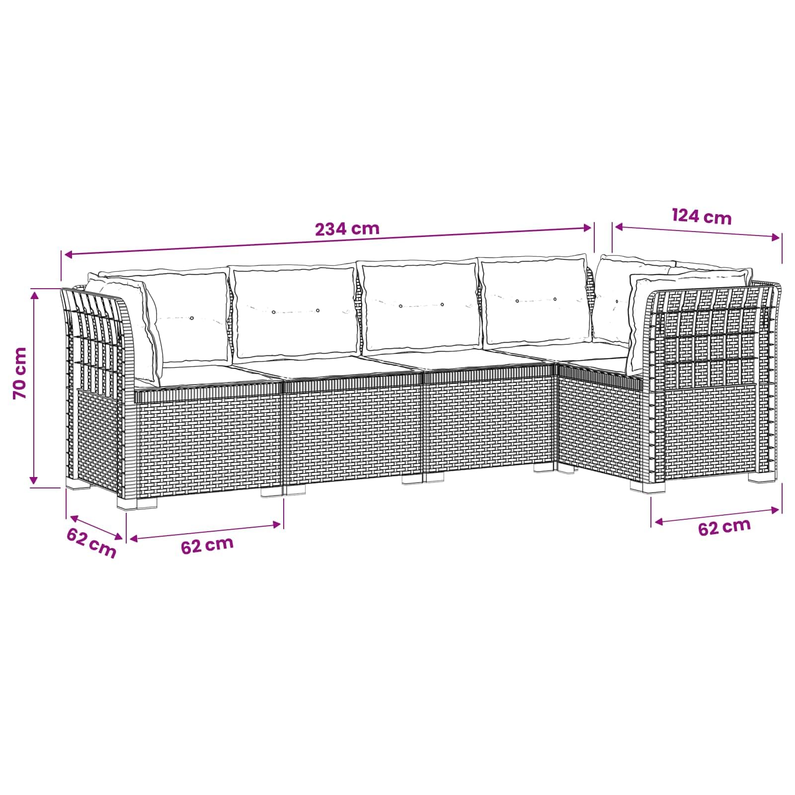 Divano da Giardino 5 Posti in PP Effetto Rattan Grigio Antracite | Salotto modulare da esterno per patio e balcone, resistente ai raggi UV con cuscini sfoderabili color panna.