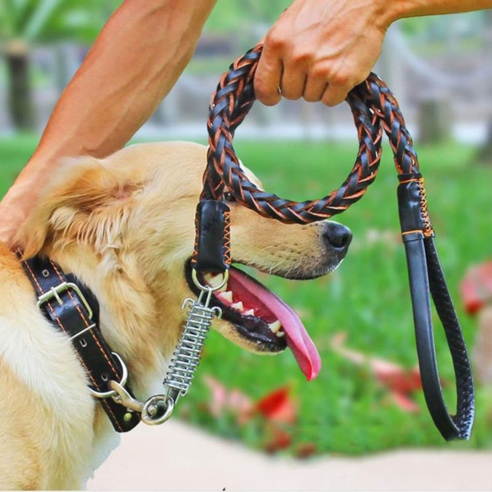 BATLAM Correa de Perro retráctil Correa de Cuero para Perros Grandes Correa de Perro Trenzada de Cuero Fuerte con Cuerda de tracción para Mascotas de Primavera amortiguadora para Perro Pastor alemán